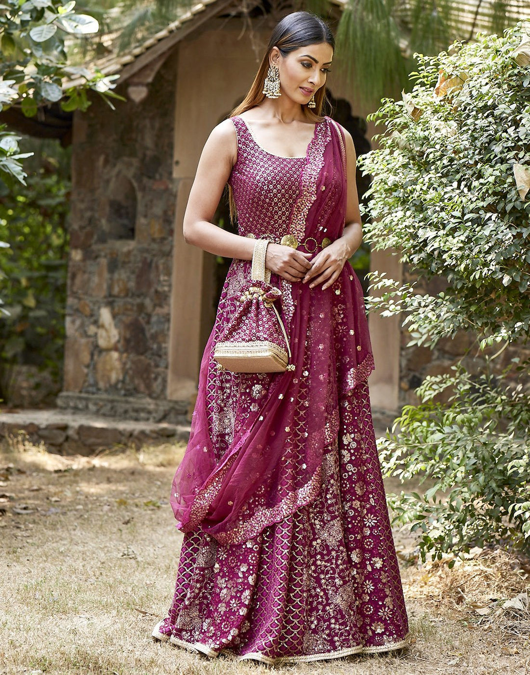 MBZ Meena Bazaar-Garnet Georgette Anarkali Salwar Kameez