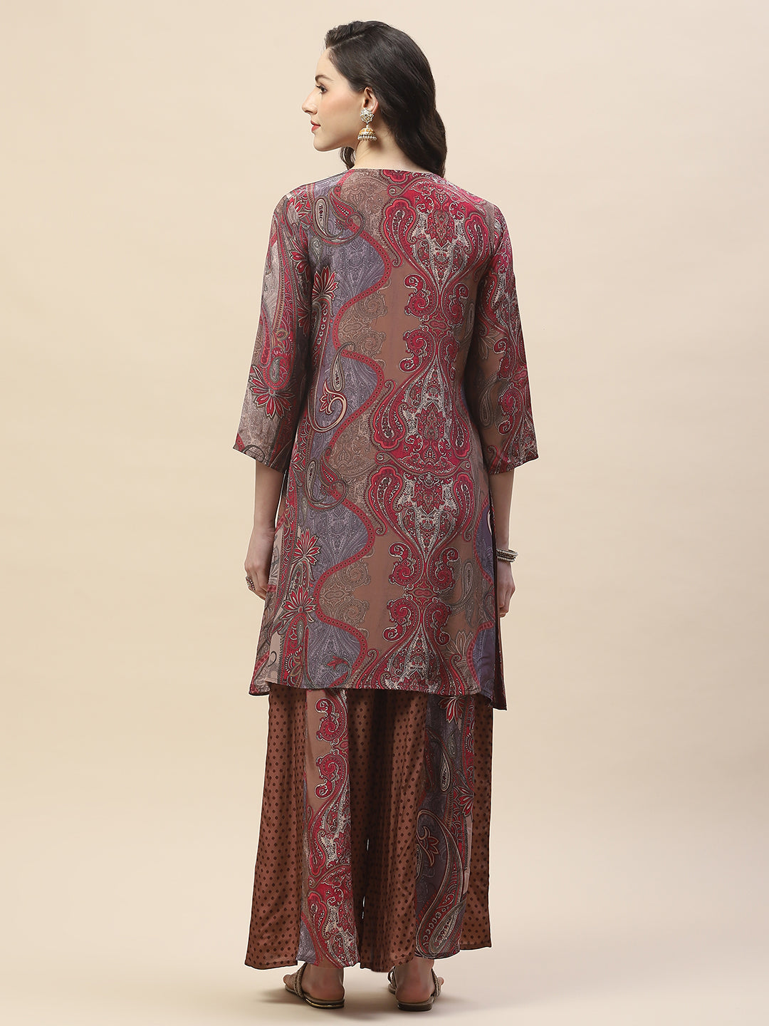 Neck Patti Crepe Kurta With Palazzo