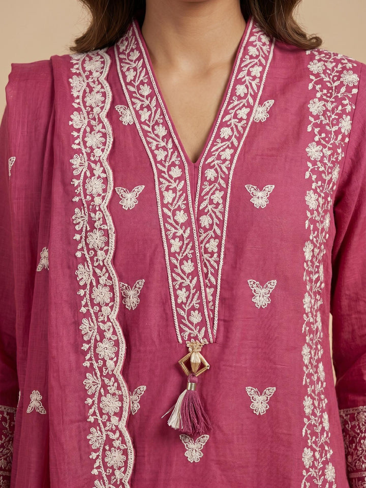 Rani Embroidered Cotton Blend Straight Round Neck Suit Set
