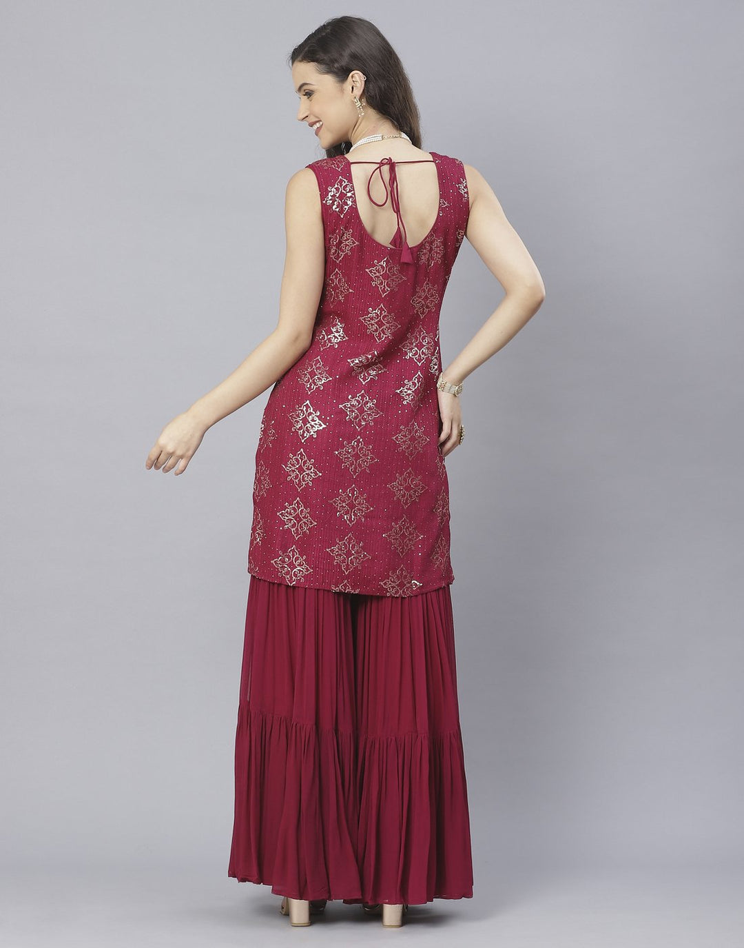 Bottle Green and Wine Art Crepe Salwar Kameez
