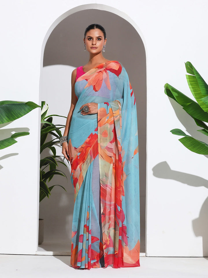 Floral Printed Georgette Saree
