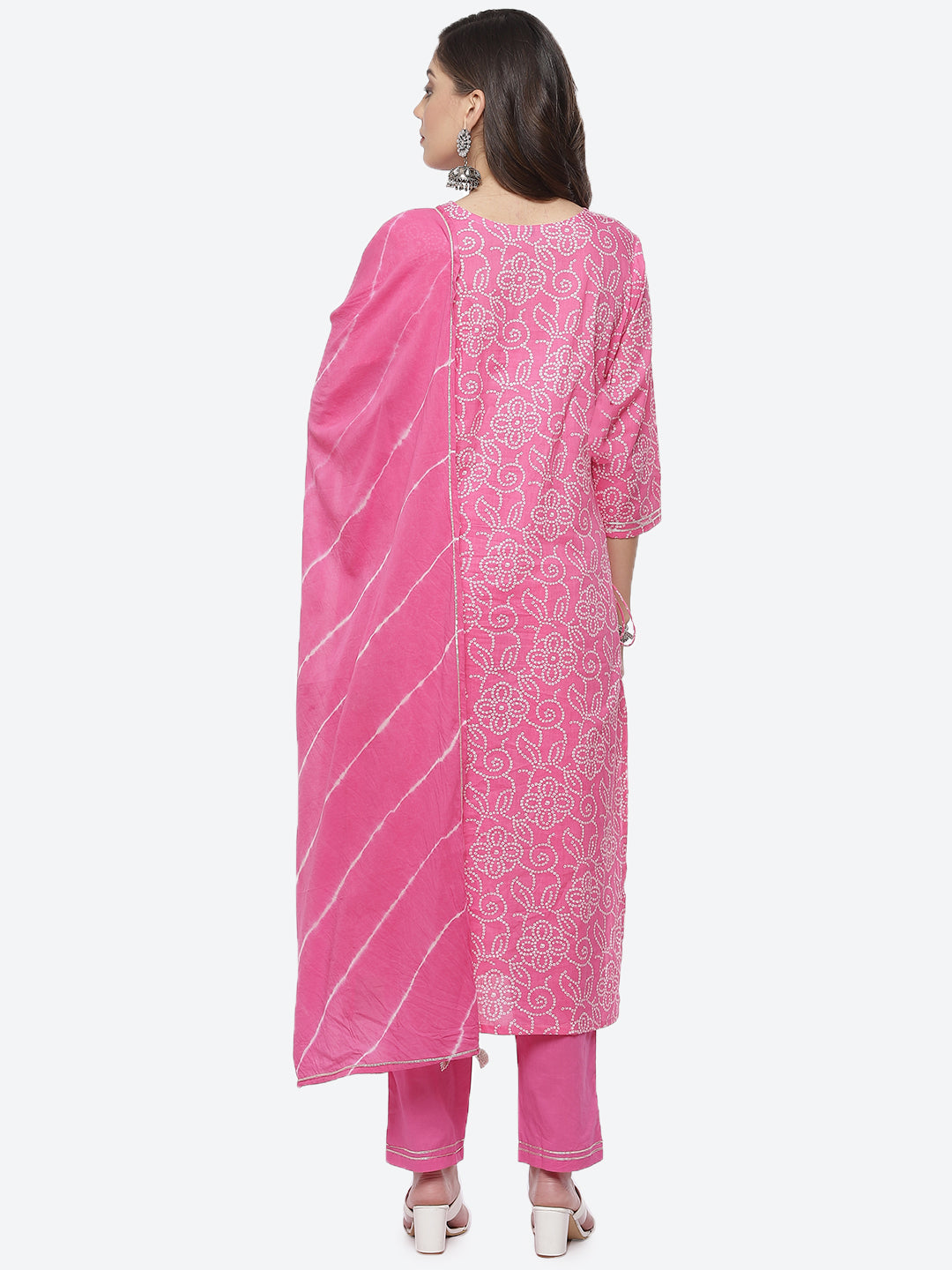 Resham Mirror Booti Cotton Kurta With Pant &amp; Chinone Dupatta
