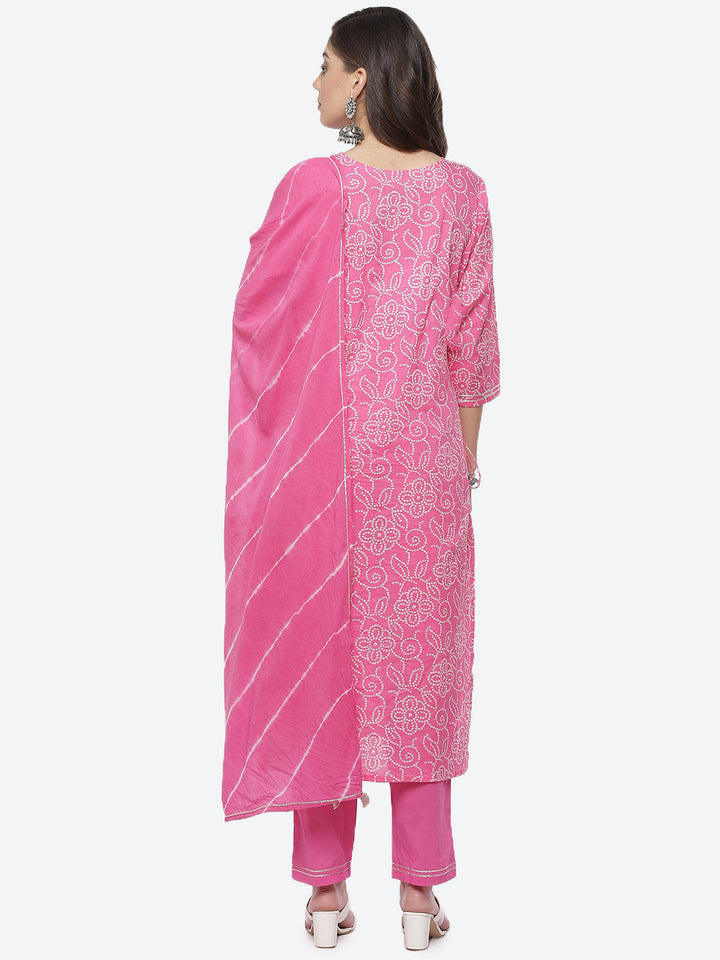 Resham Mirror Booti Cotton Kurta With Pant &amp; Chinone Dupatta