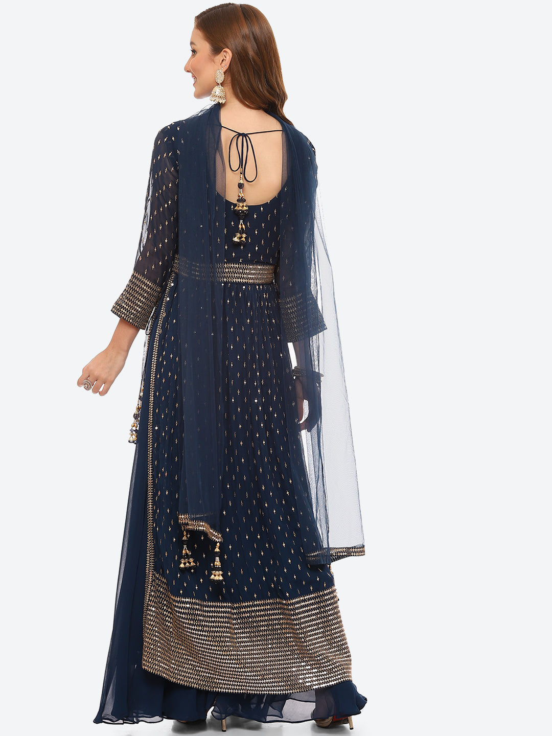 Sequin Work Georgette Kurta With Palazzo &amp; Net Dupatta