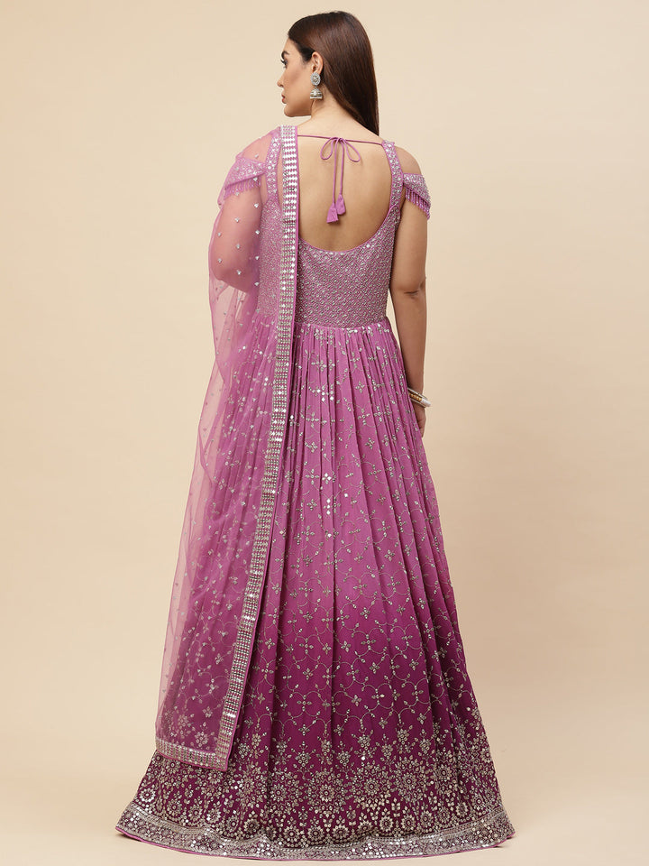Sequin Embroidered Georgette Kurta With Churidar &amp; Dupatta