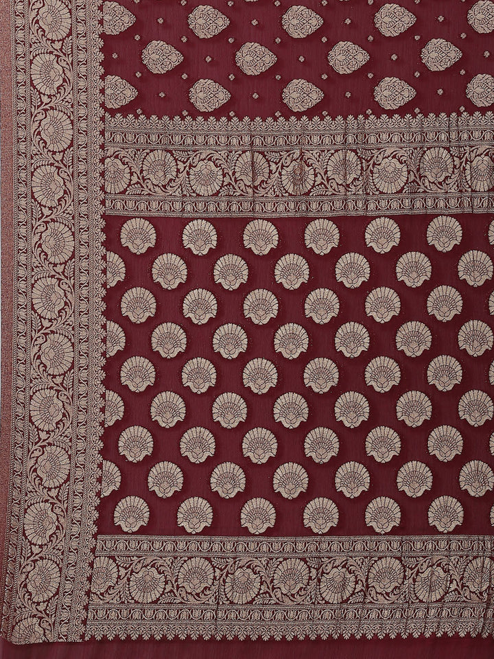 Zari Booti Crepe Plain Saree