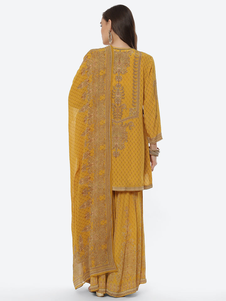 Digital Printed Crepe Kurta With Sharara &amp; Georgette Dupatta