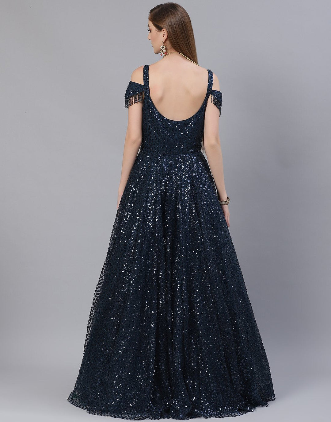 Teal Blue Georgette Long Dress