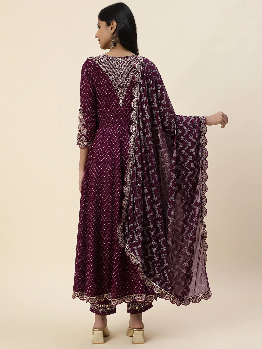 Neck Embroidered Cotton Kurta With Pants &amp; Dupatta