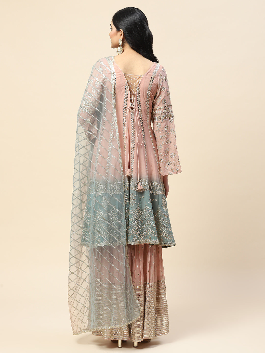 Zari Jaal Stone Georgette Kurta With Garara &amp; Dupatta