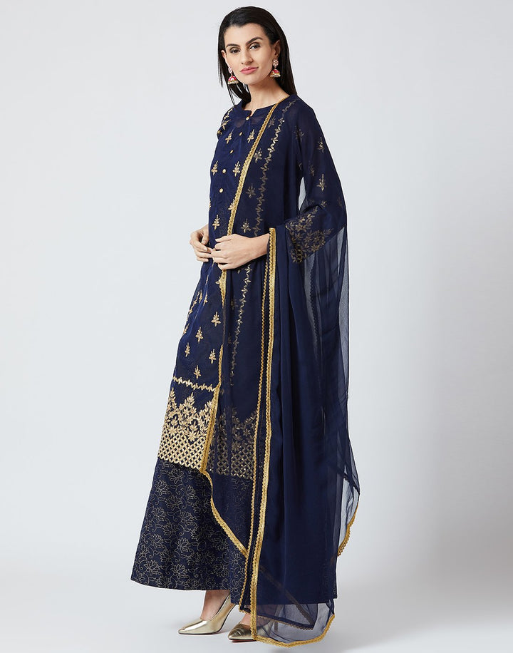 Navy Blue Cotton Chanderi Salwar Kameez