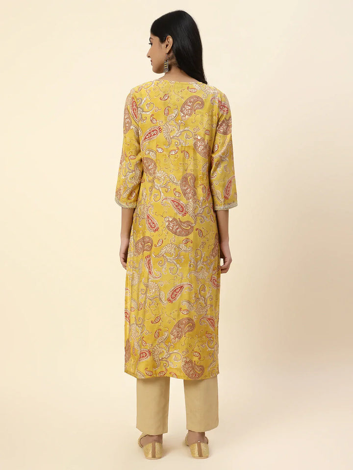 Printed With Yoke Embroidered Muslin Kurta