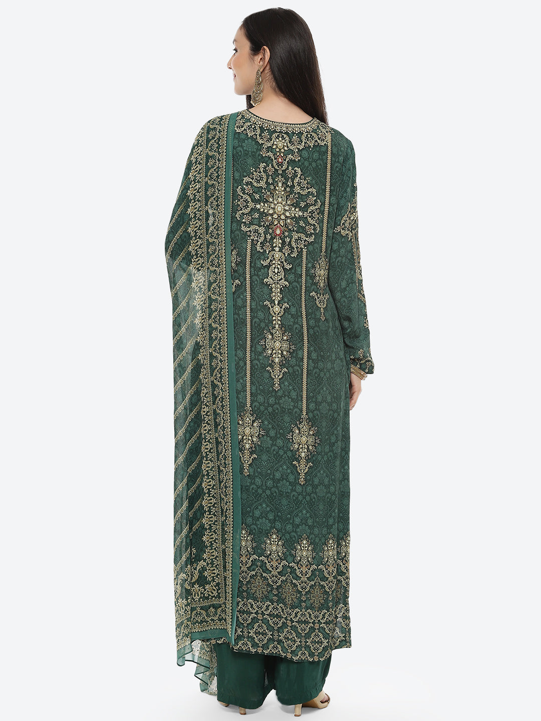 Green Digital Printed Crepe Salwaar Kameez Stitched Suit