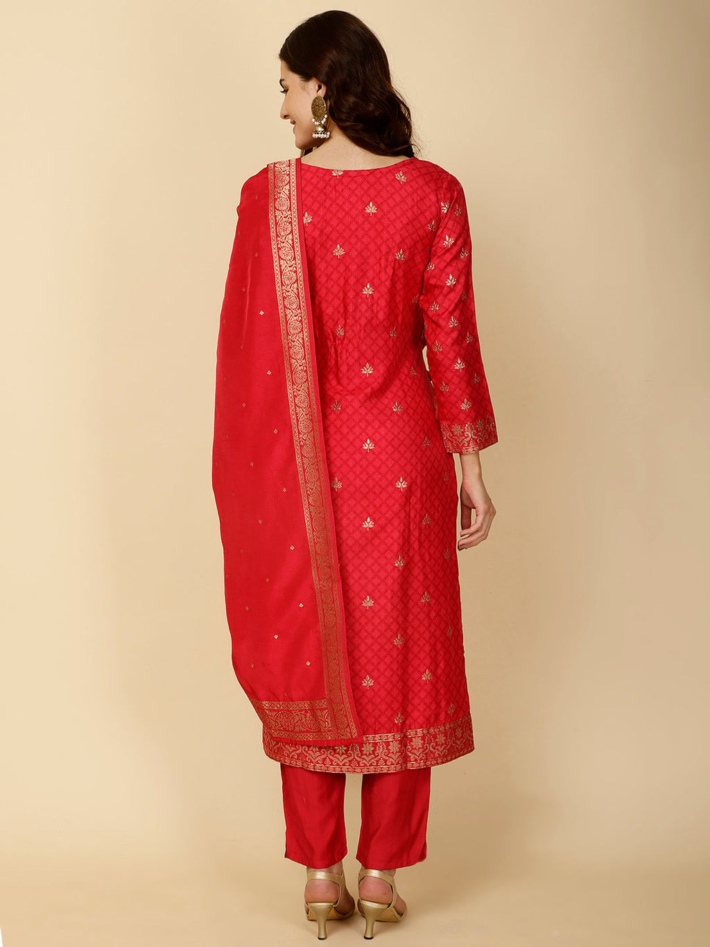 Ethnic Motifs Banarasi Kurta With Pants & Dupatta