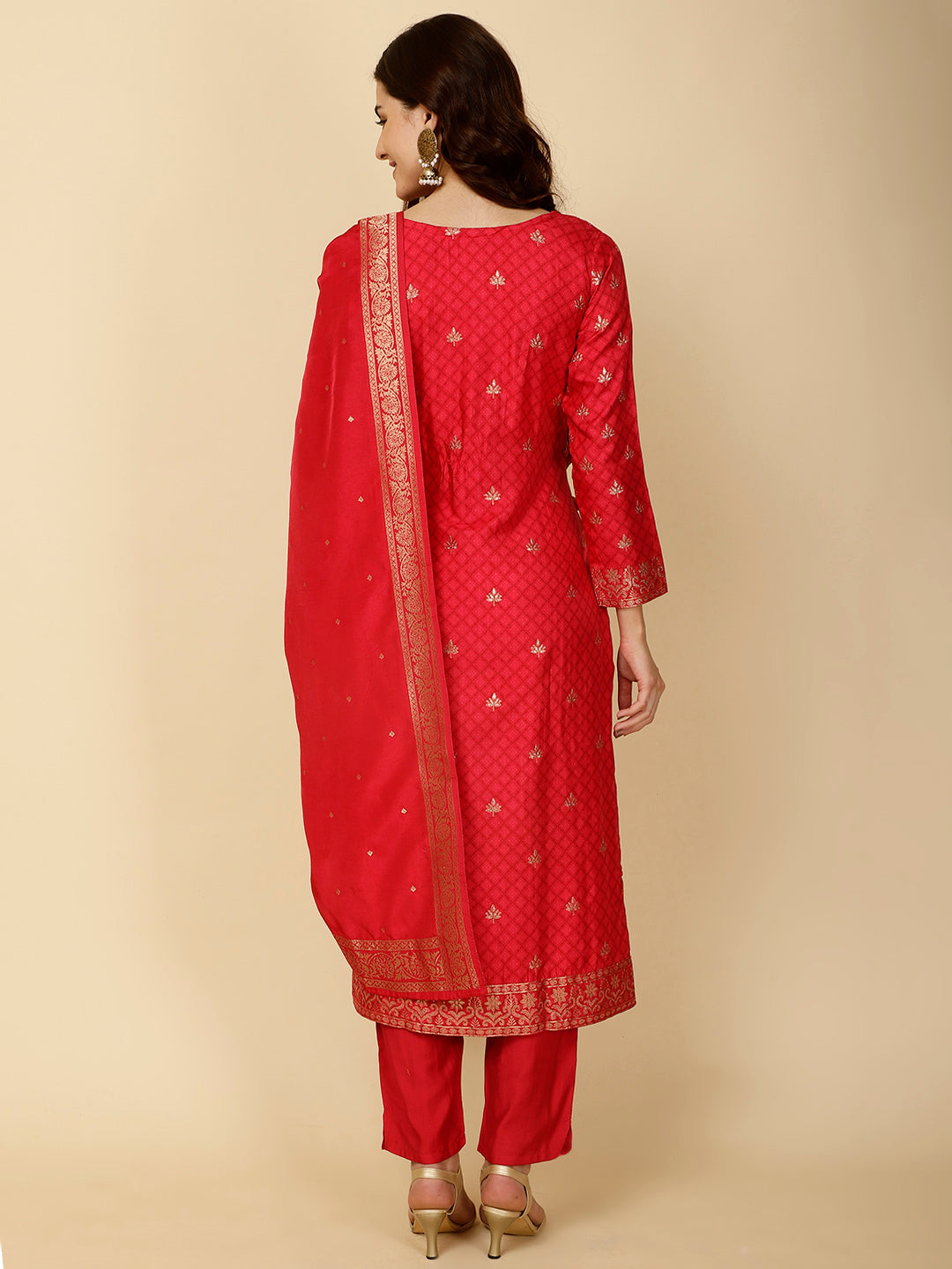 Ethnic Motifs Banarasi Kurta With Pants & Dupatta