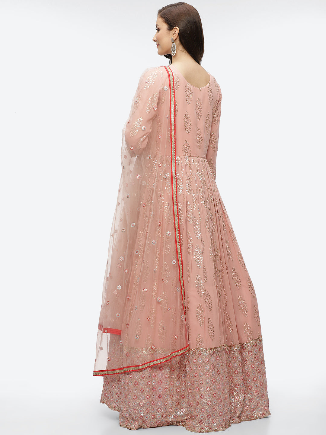 Resham Sequin Booti Georgette Anarkali Kurta With Churidar &amp; Dupatta