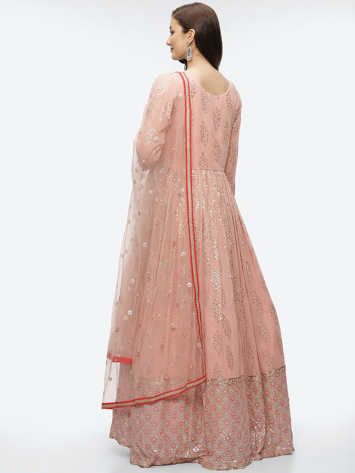 Resham Sequin Booti Georgette Anarkali Kurta With Churidar &amp; Dupatta