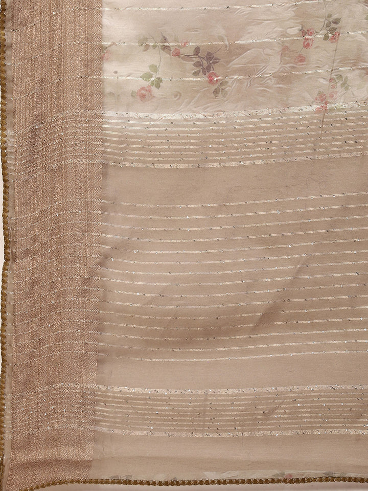 Digital Floral Printed Sequin Cotton Saree