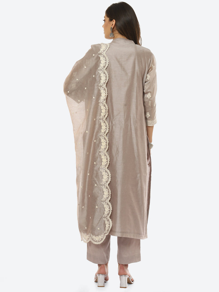 Resham Booti Cotton Kurta With Pant &amp; Dupatta