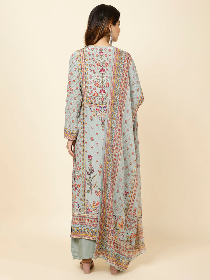 Digital Floral Printed Crepe Kurta With Palazzo &amp; Dupatta