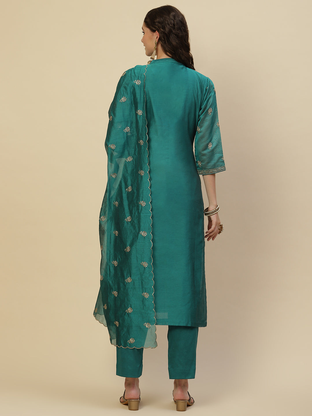 Zari Booti Cotton Kurta With Pants &amp; Dupatta