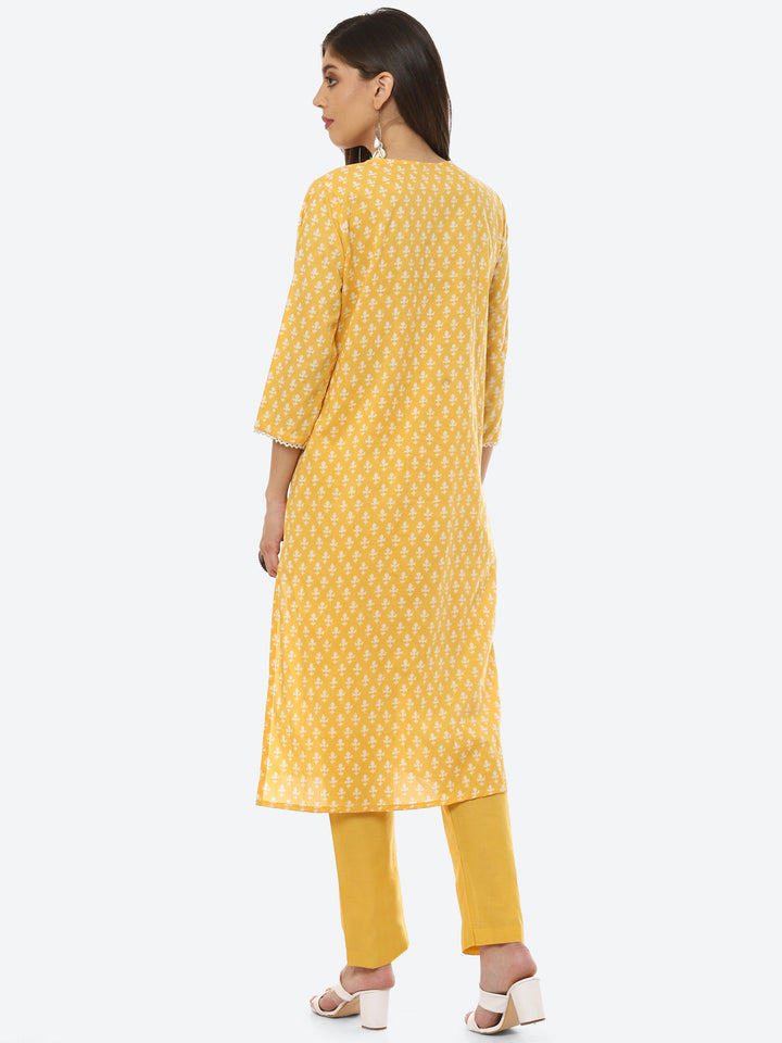 Resham Work Printed Cotton Kurta With Pant