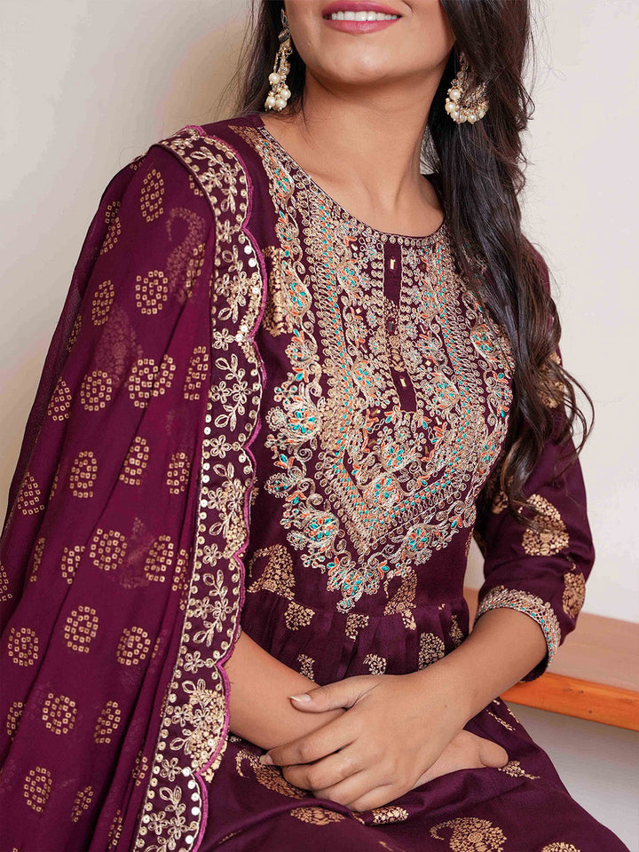Zari Booti &amp; Paisley Printed Kurta With Pants &amp; Dupatta