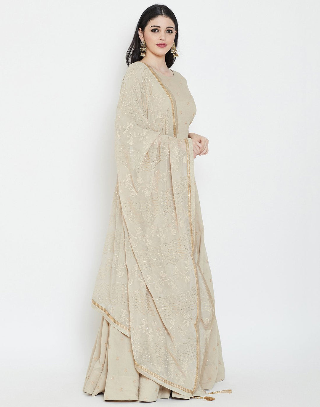 MBZ Meena Bazaar-Beige Cotton Chanderi Salwar Kameez