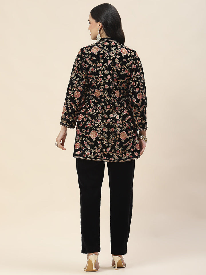 Zari Jaal Embroidery Velvet Short Kurta With Pants