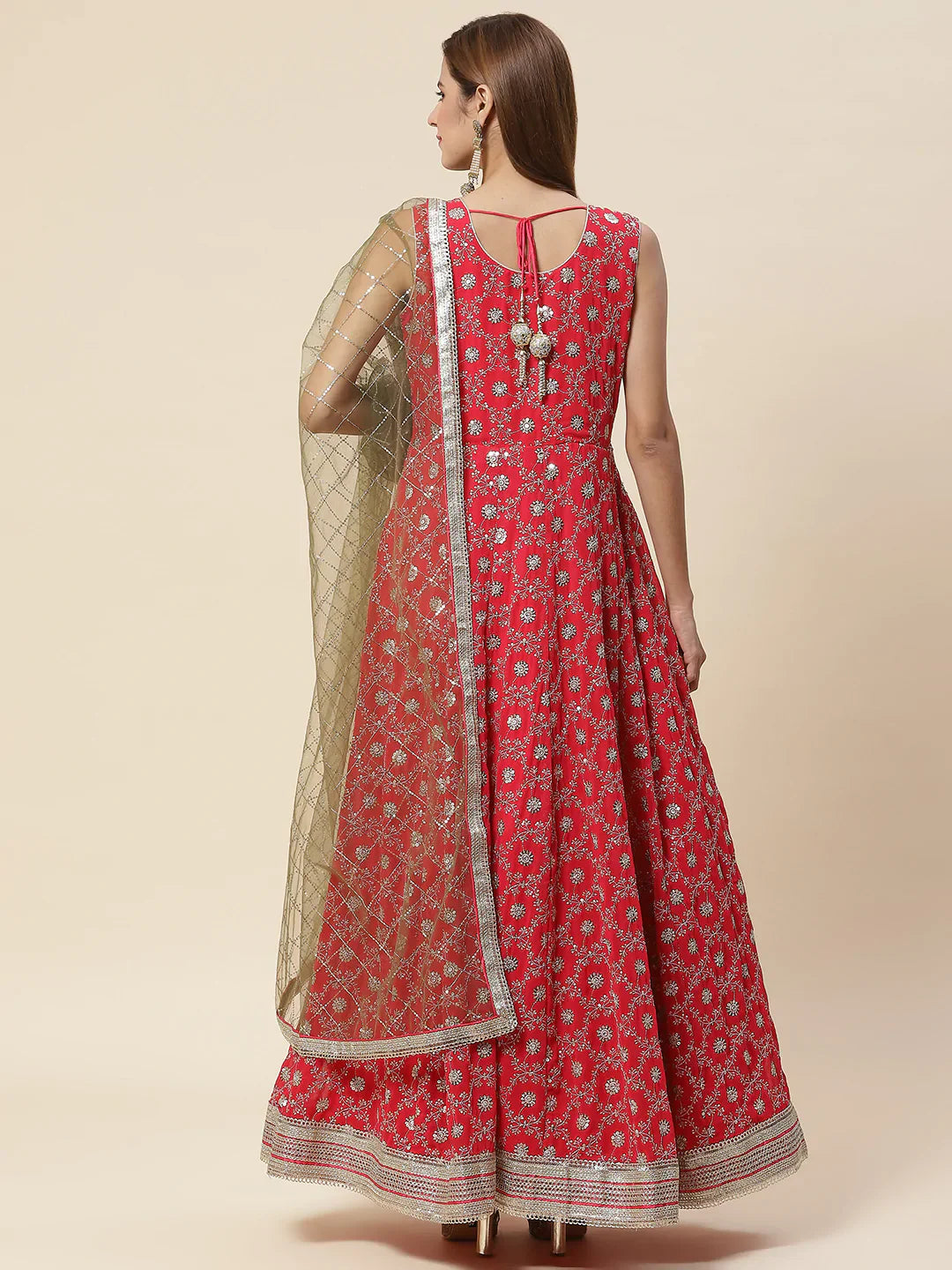 Sequin Embroidered Georgette Kurta With Dupatta