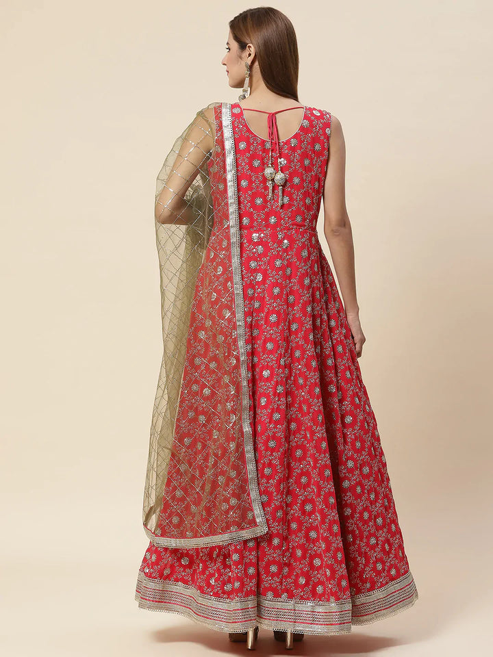 Sequin Embroidered Georgette Kurta With Dupatta