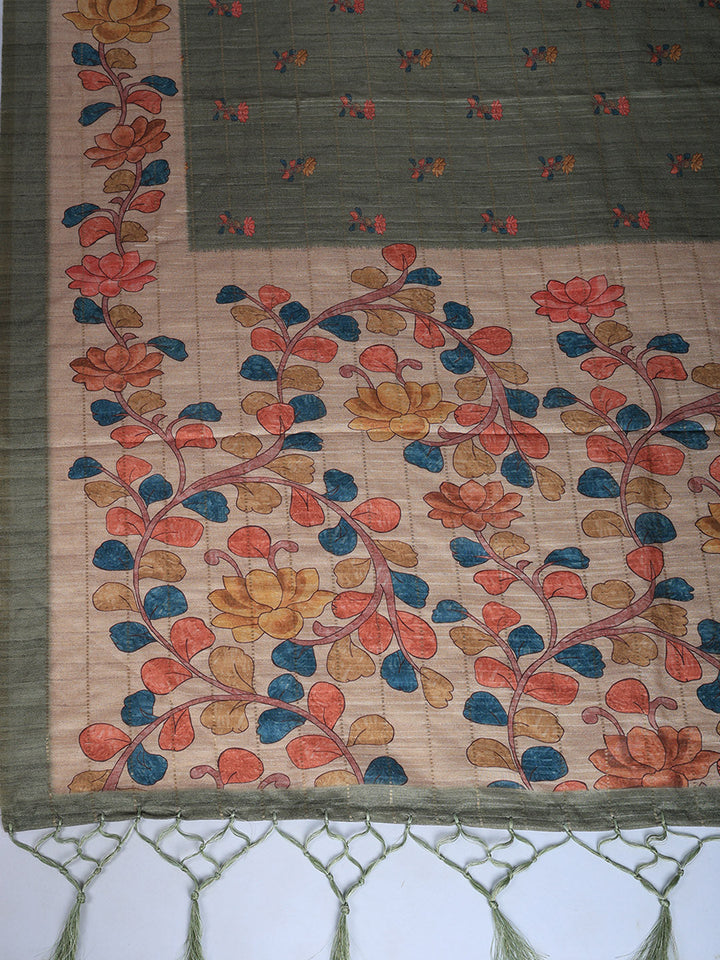 Floral Print Tussar Silk Saree