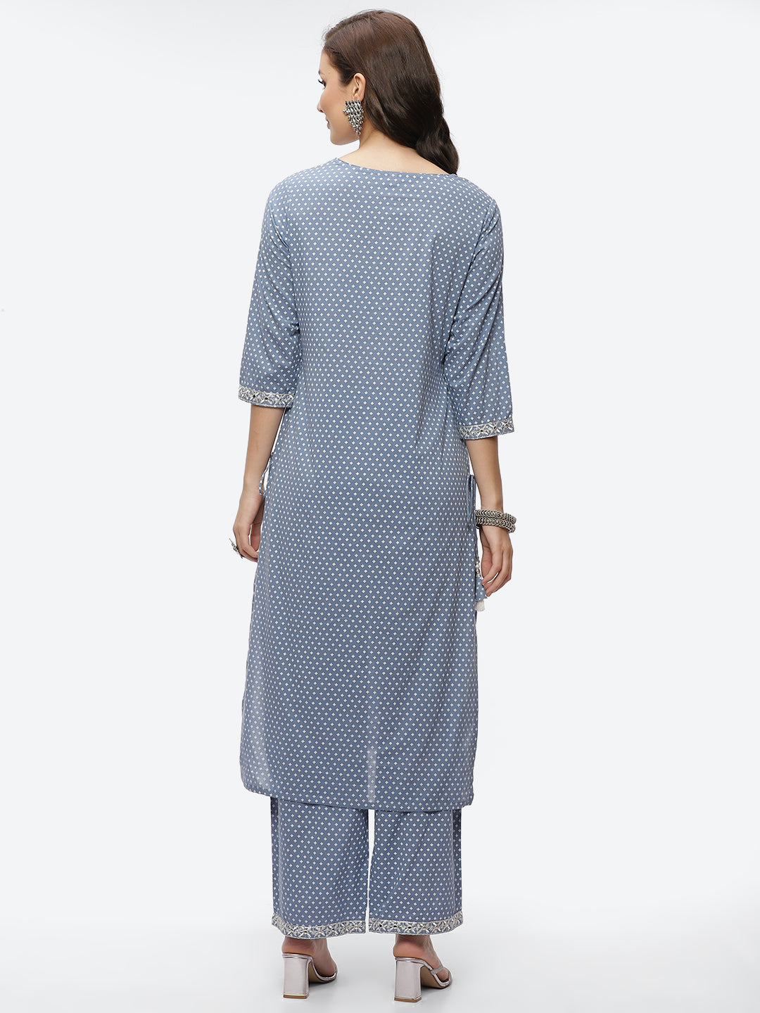 Mirror Neck Embroidered Cotton Kurta With Palazzo