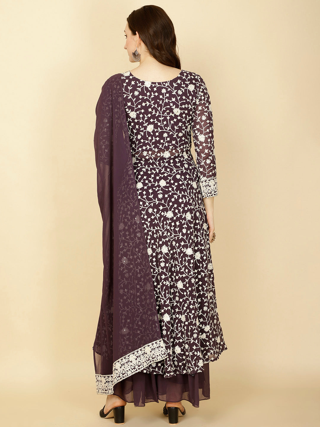 Resham Embroidery Georgette Kurta With Sharara &amp; Dupatta