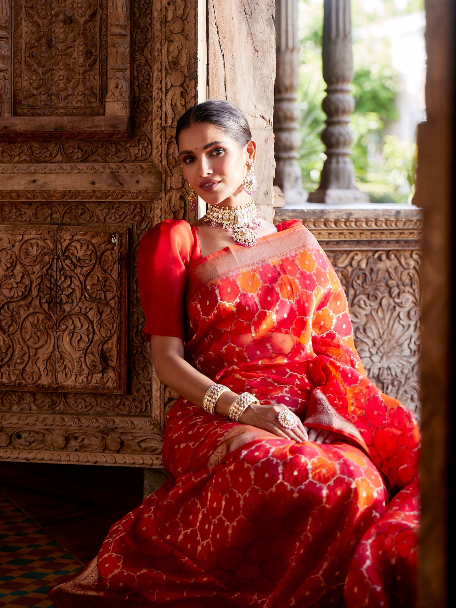 Zari Jaal Organza  Plain Saree