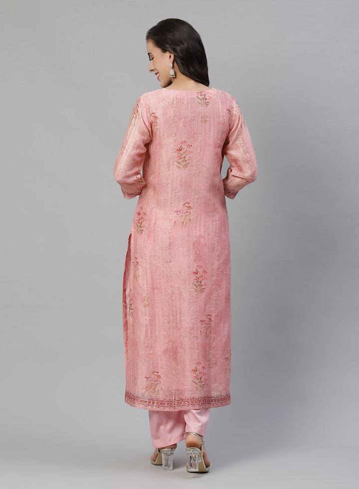 Printed Chanderi Kurti With Pant