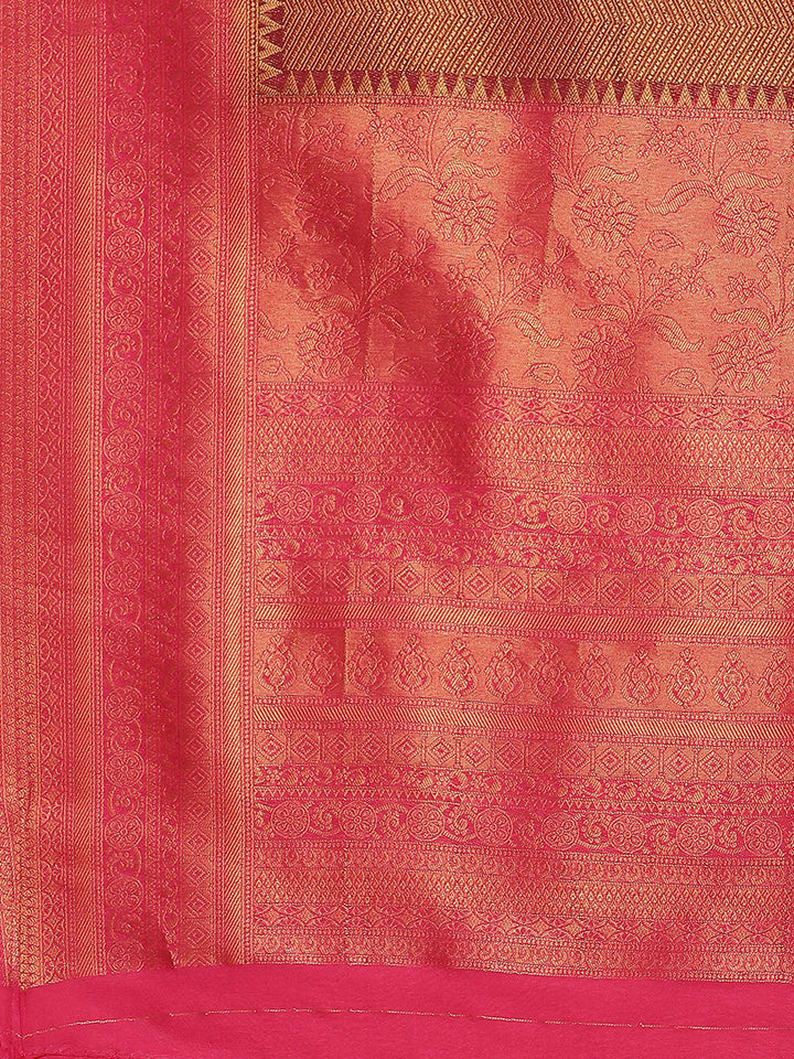 Brocade Zari Jaal  Art Handloom Saree With Contrast Blouse