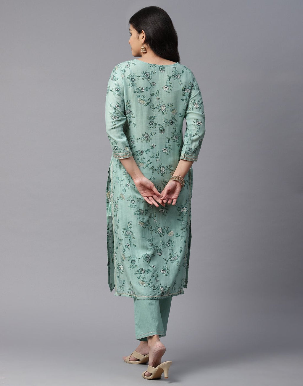 Printed Kurti Pant Set with Gota Yoke Embroidery
