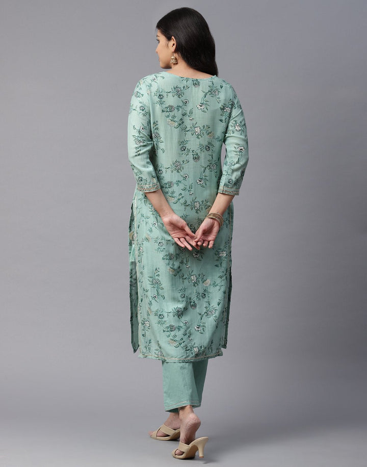Printed Kurti Pant Set with Gota Yoke Embroidery