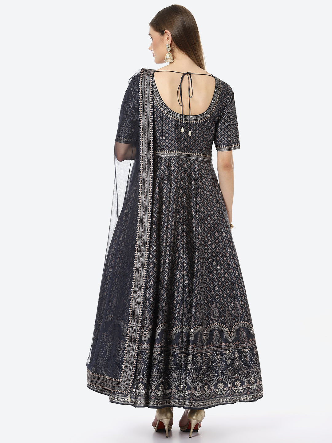 Digital Floral Printed Anarkali Kurta With Churidar &amp; Net Dupatta
