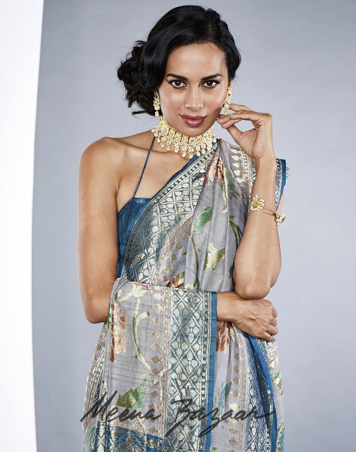 Grey Banarasi Woven Saree
