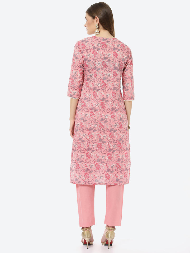 Resham Neck Embroidered Printed Chanderi Kurta With Pant