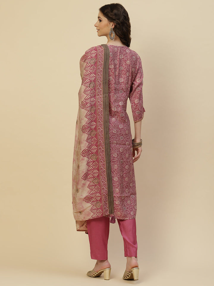 Floral Printed Cotton Kurta With Pants &amp; Dupatta