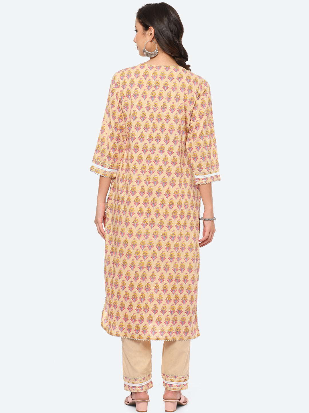 Zari Neck Embroidered Cotton Kurta With Palazzo