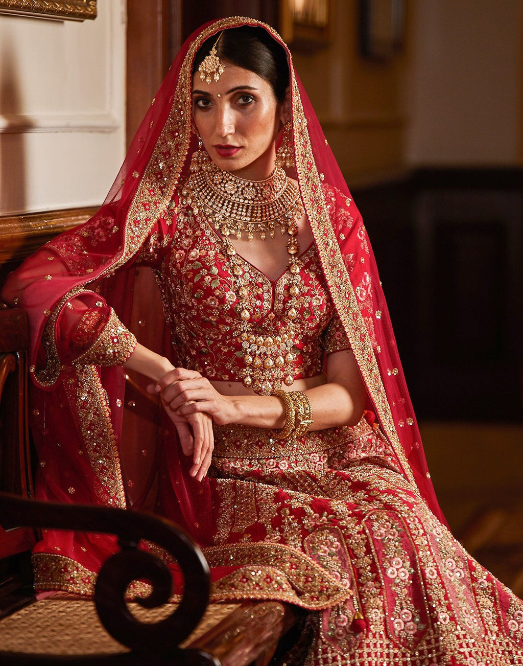 Embroidered Art Handloom Dupion Bridal Lehenga With Choli And Net Dupatta