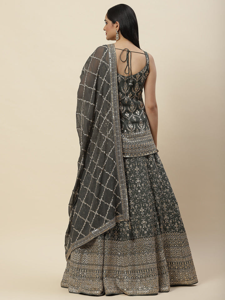 Sequence Embroidered Georgette Choli With Lehenga &amp; Dupatta