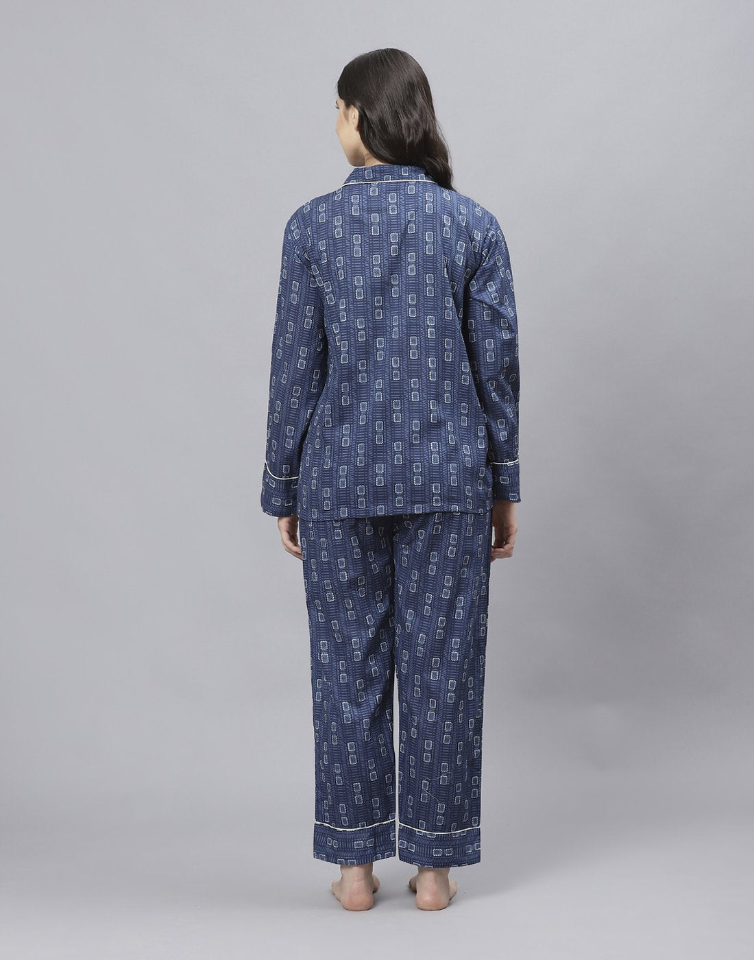 Navy Blue Cotton Printed Comfort Wear
