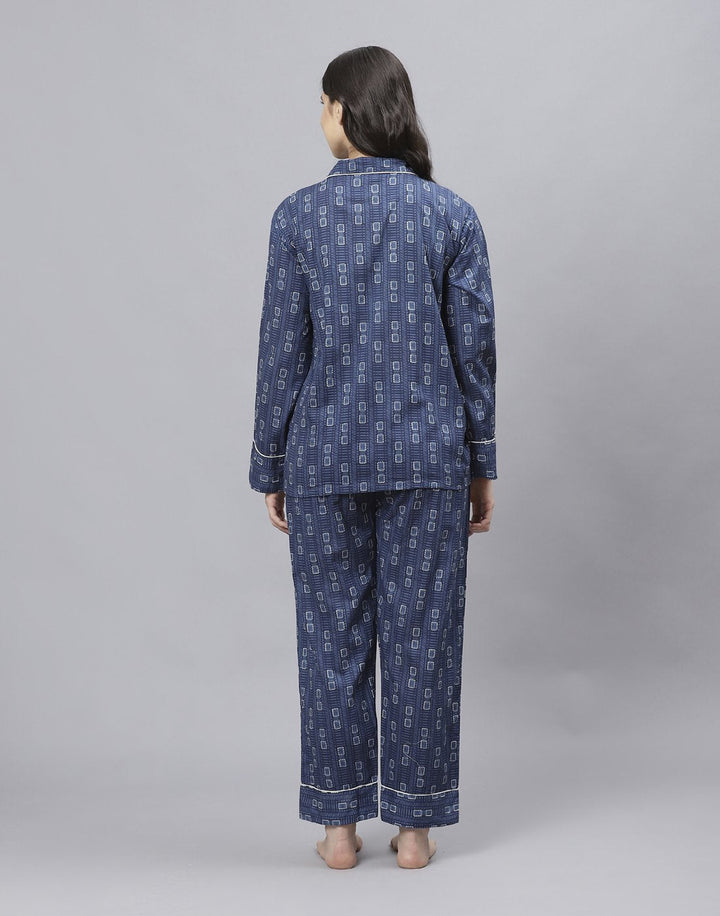 Navy Blue Cotton Printed Comfort Wear