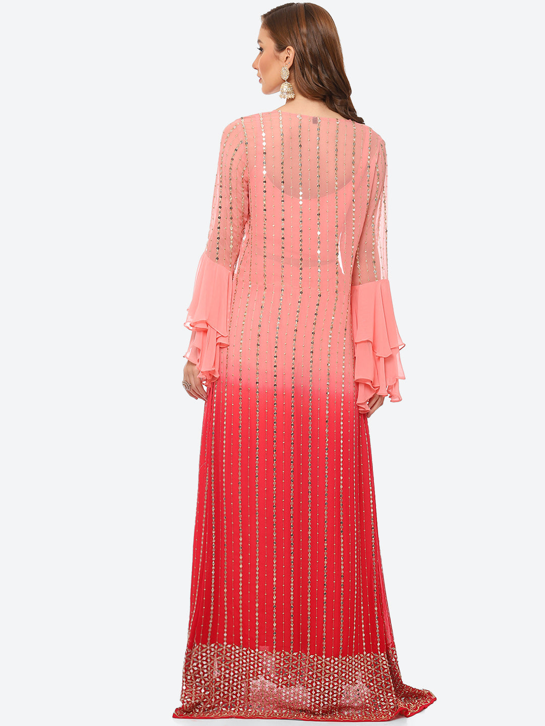 Zari Embroidered Georgette Crop Top With Palazzo &amp; Jacket