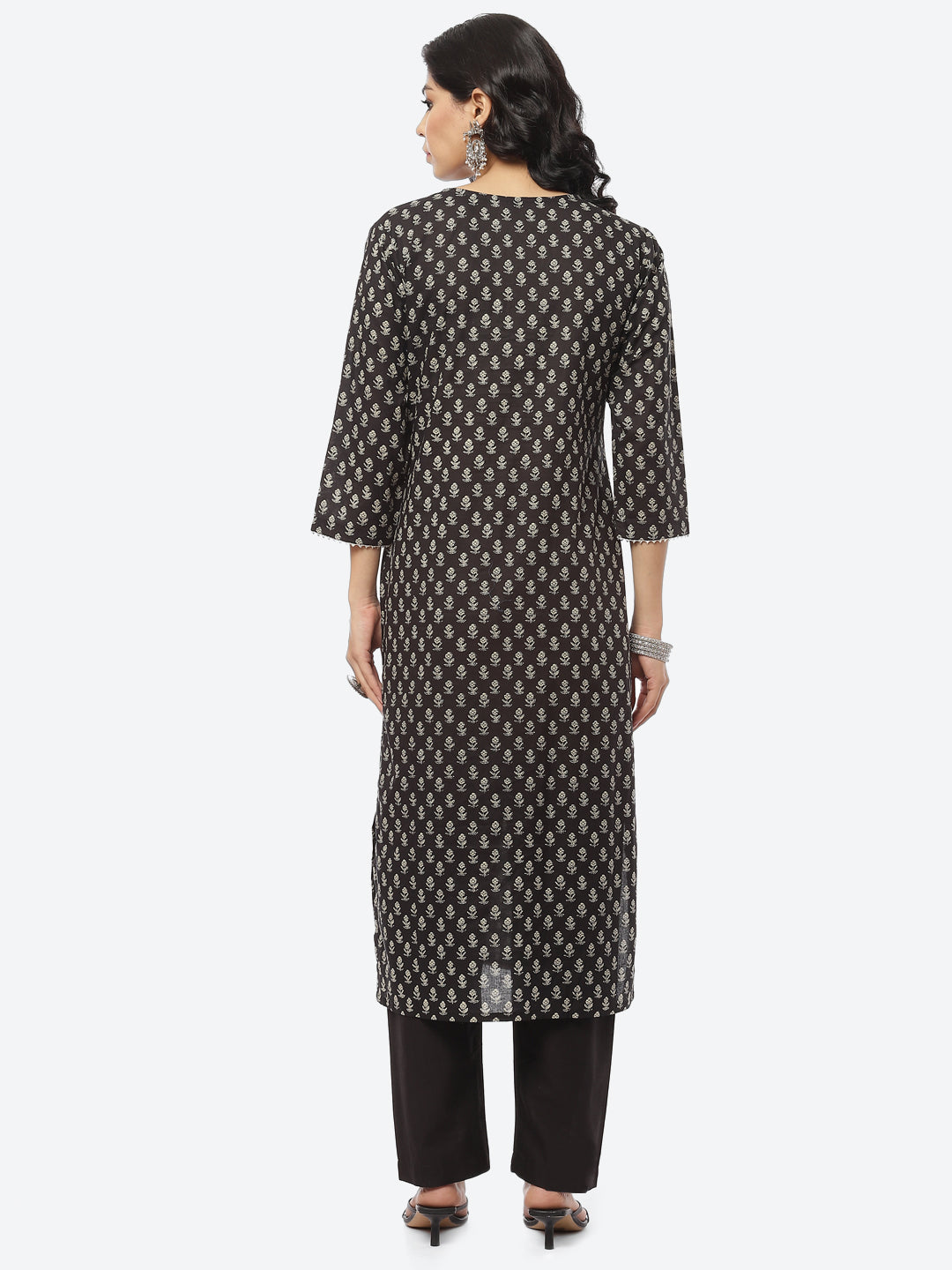 Printed Zari Neck Cotton Kurti With Pant